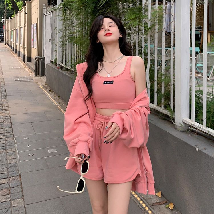 Womens Stylish Winter Zip-Up Hoodie Pants And Vest Set