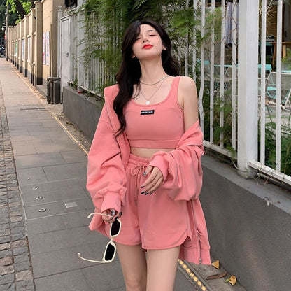 Womens Stylish Winter Zip-Up Hoodie Pants And Vest Set