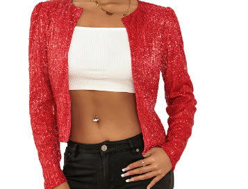 Color Block Sequin Cropped Jacket