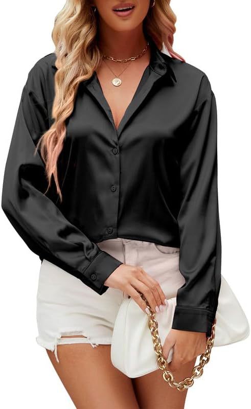 Loose-fit Faux-silk Long-sleeve Satin Top