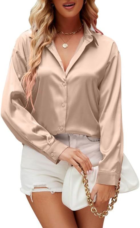 Loose-fit Faux-silk Long-sleeve Satin Top