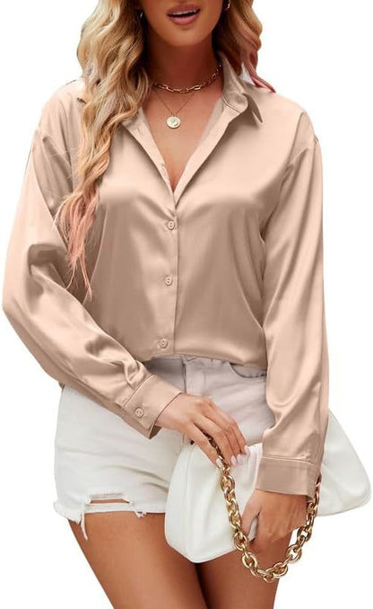 Loose-fit Faux-silk Long-sleeve Satin Top