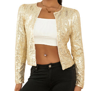 Color Block Sequin Cropped Jacket
